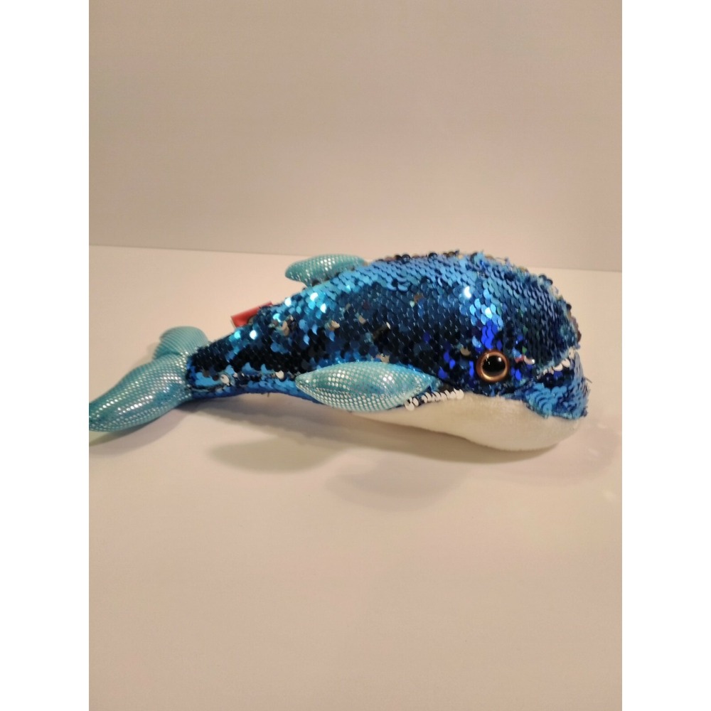 Adventure Planet Sequinimals Plush Dolphin Blue and Silver Sequin Toy 10"